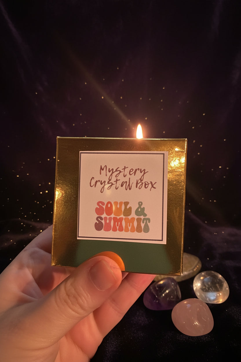 Mystery Crystal Gift Box by Soul & Summit held in hand with natural outdoor background
