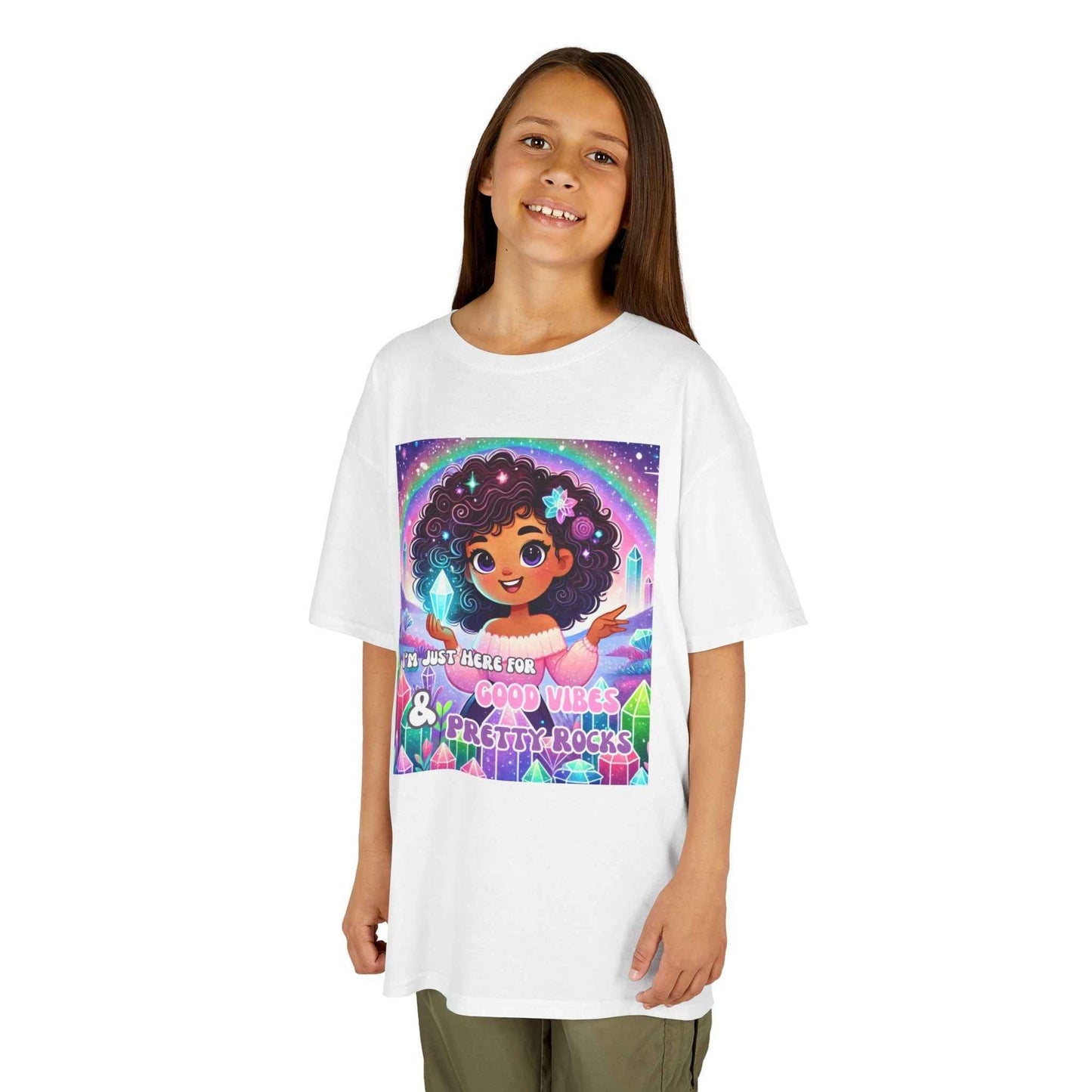 Kids TShirt 'I'm Just Here for Good Vibes and Pretty Rocks'