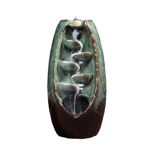 Forest Whisper Ceramic Backflow Burner 8-inch handmade ceramic incense holder with cascading smoke waterfall design