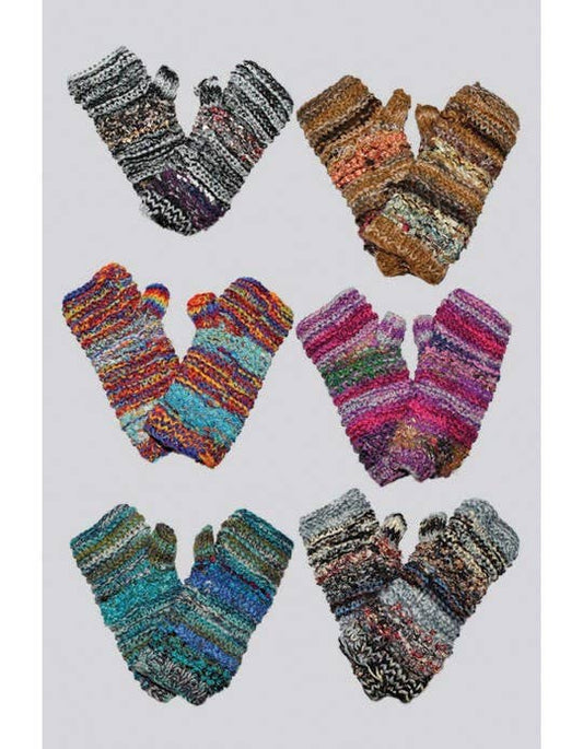 Colorful wool unisex hand warmers WL-274 in various multicolor patterns for cold weather warmth