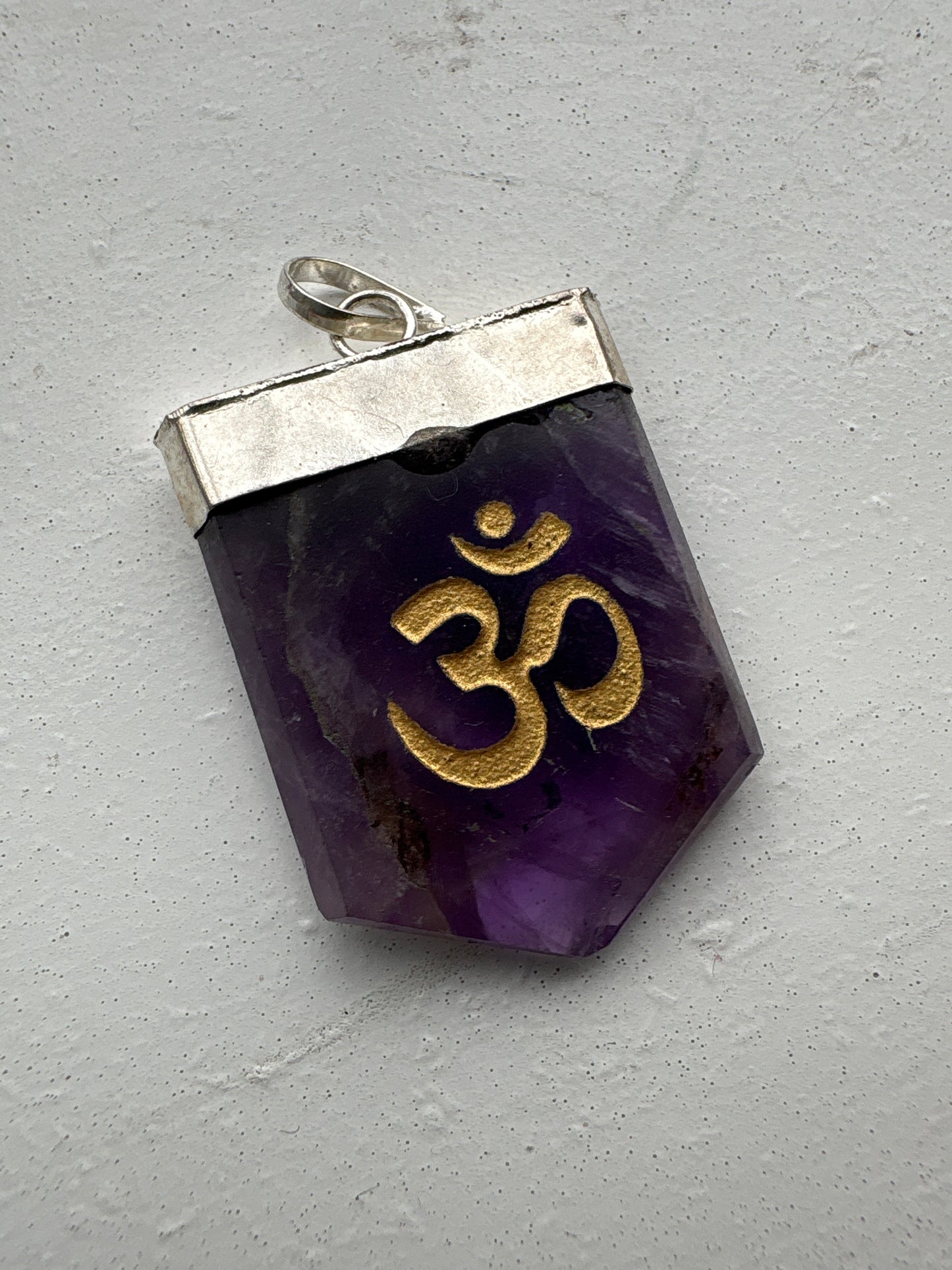 Crystal Om Symbol Engraved Pendant Necklace