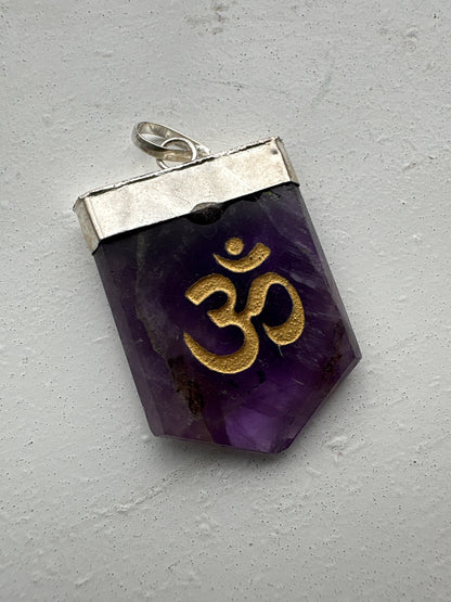 Crystal Om Symbol Engraved Pendant Necklace