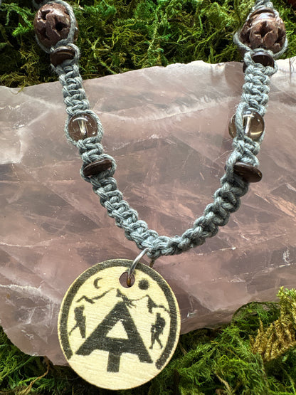Appalachian Trail Macrame Necklace with crystal beads and Compas