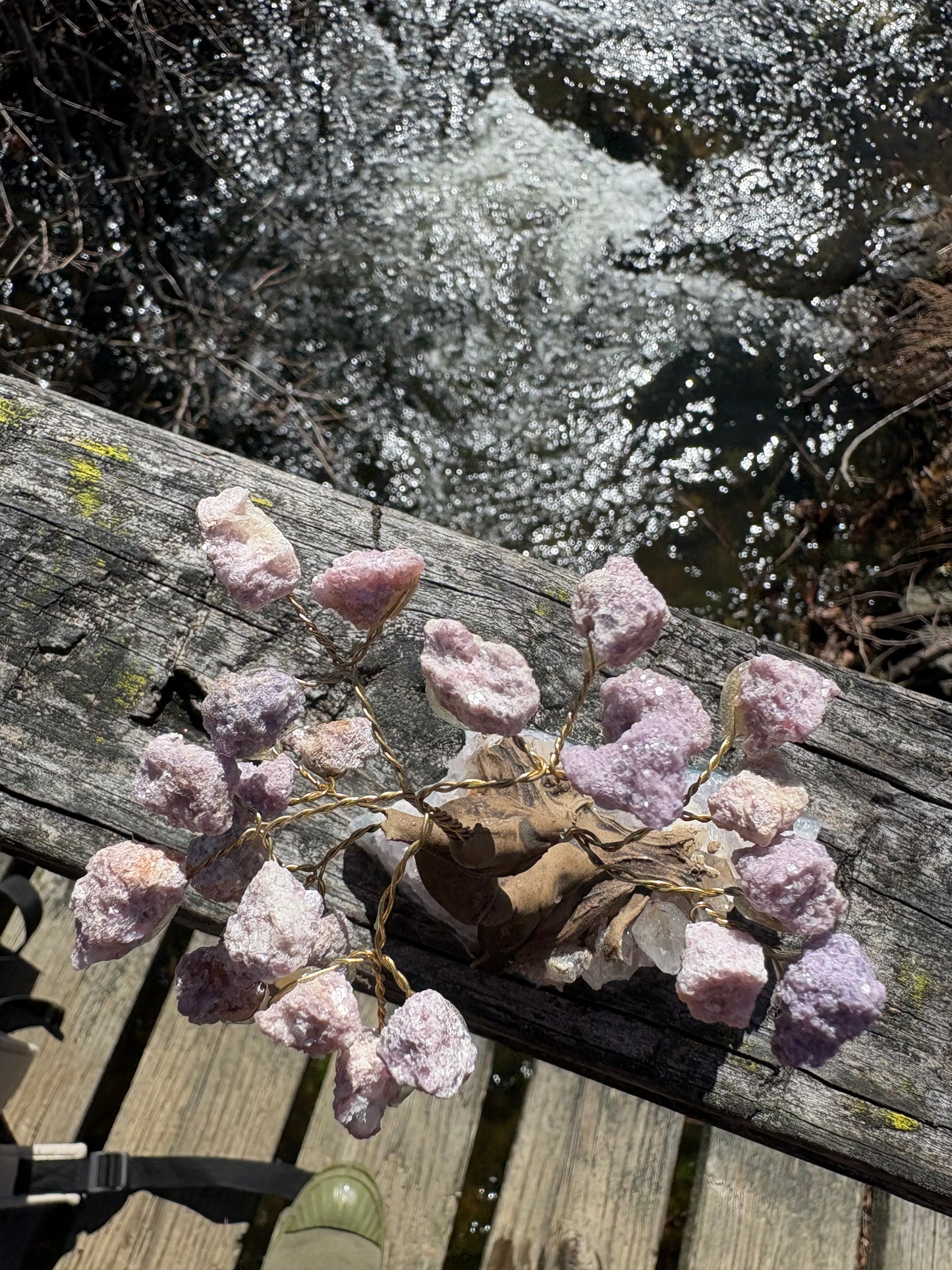Lepidolite Wire Wrapped Crystal Tree on Amethyst