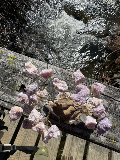 Lepidolite Wire Wrapped Crystal Tree on Amethyst