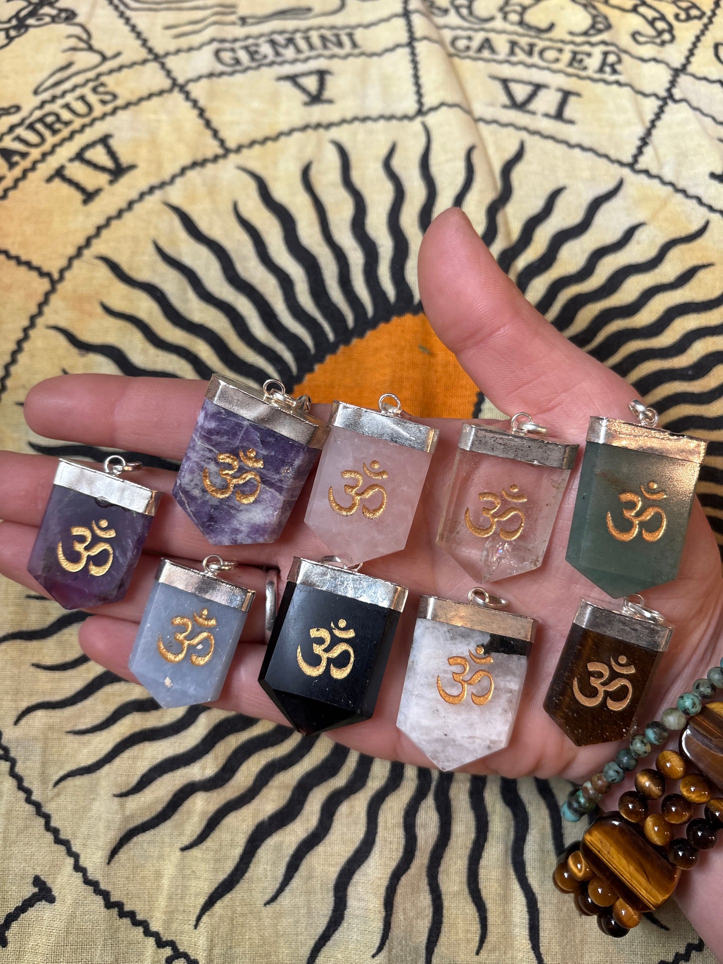 Crystal Om Symbol Engraved Pendant Necklace