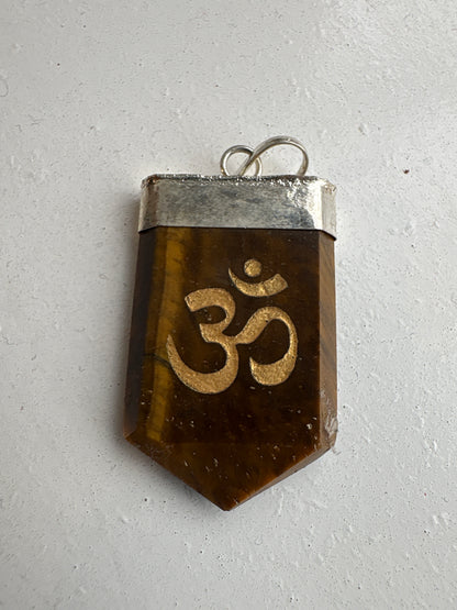 Crystal Om Symbol Engraved Pendant Necklace