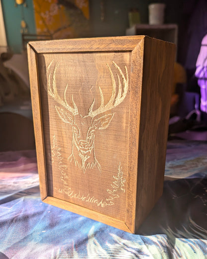 Tarot Raider Handcrafted Tarot & Oracle Card Box – Wood Finish (Large) Stag