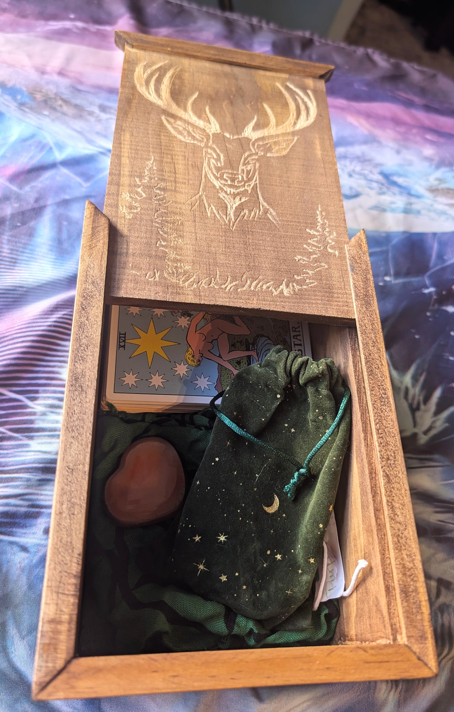 Tarot Raider Handcrafted Tarot & Oracle Card Box – Wood Finish (Large) Stag