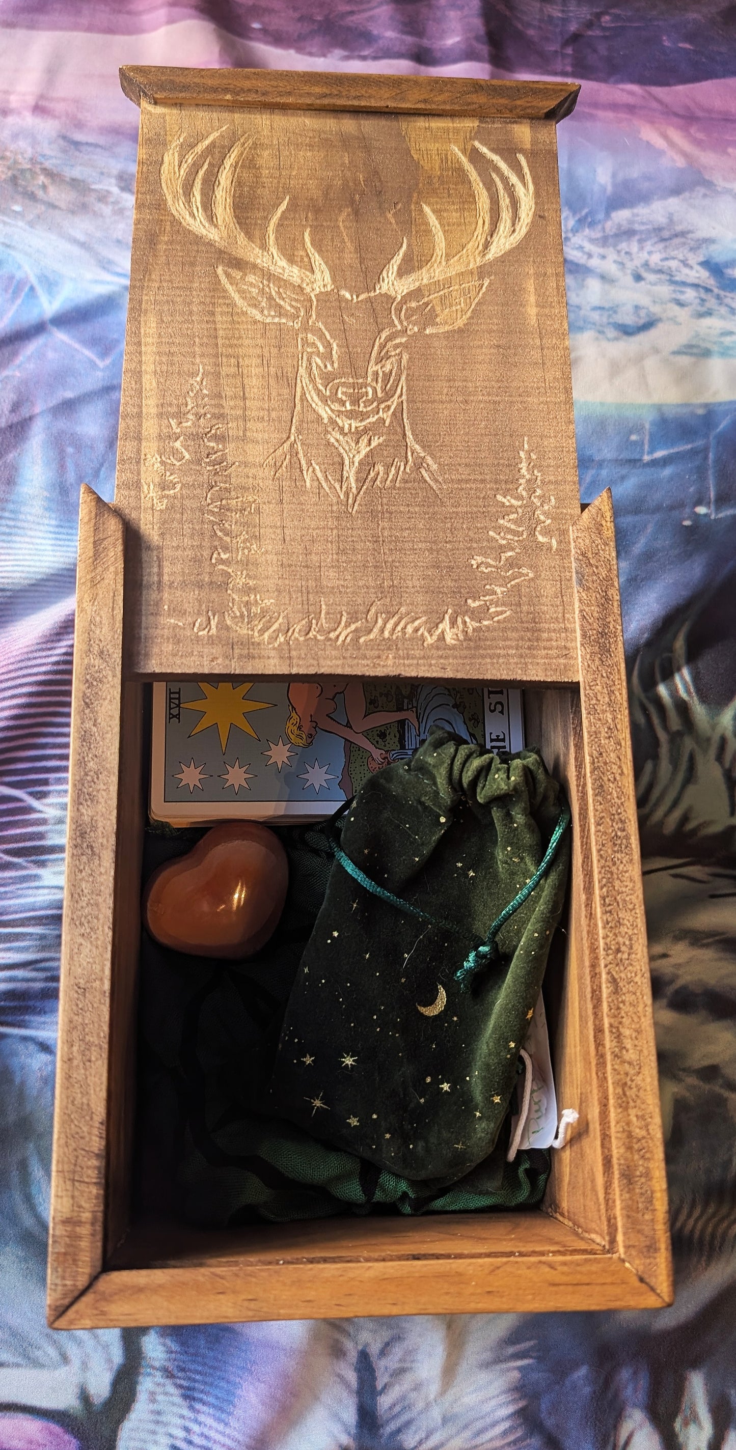 Tarot Raider Handcrafted Tarot & Oracle Card Box – Wood Finish (Large) Stag