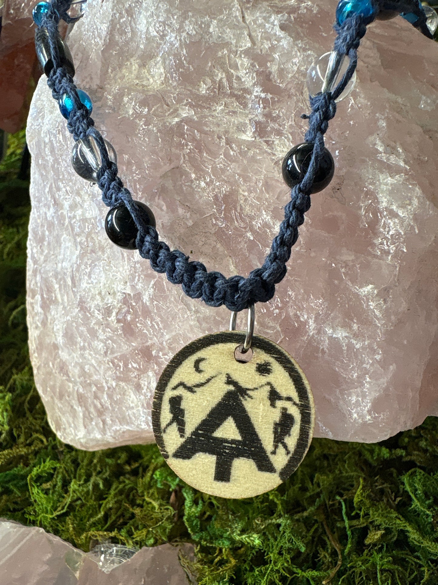 Appalachian Trail Macrame Necklace with crystal beads and Compas