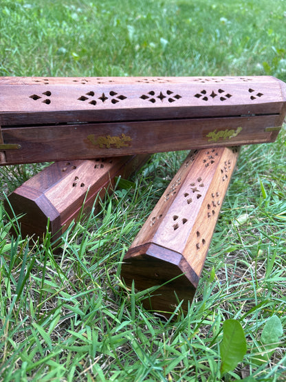 Wooden Coffin Incense Burner with Hidden Storage Compartment