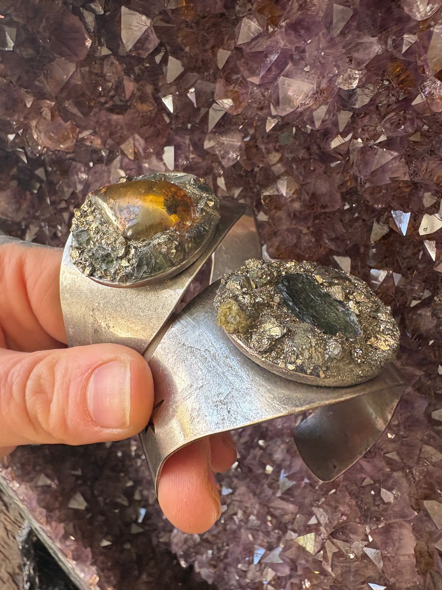 Handmade Cuff Bracelet with Moldavite