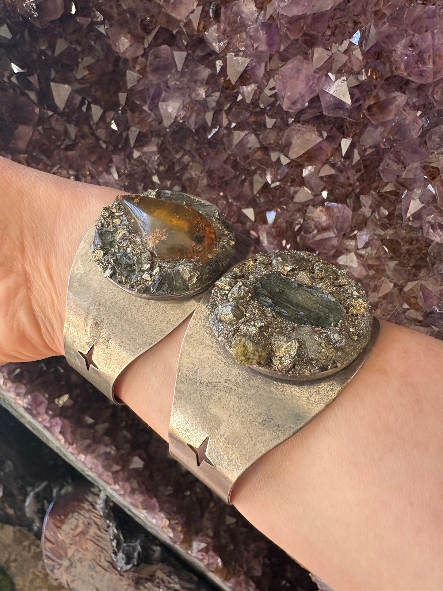 Handmade Cuff Bracelet with Moldavite