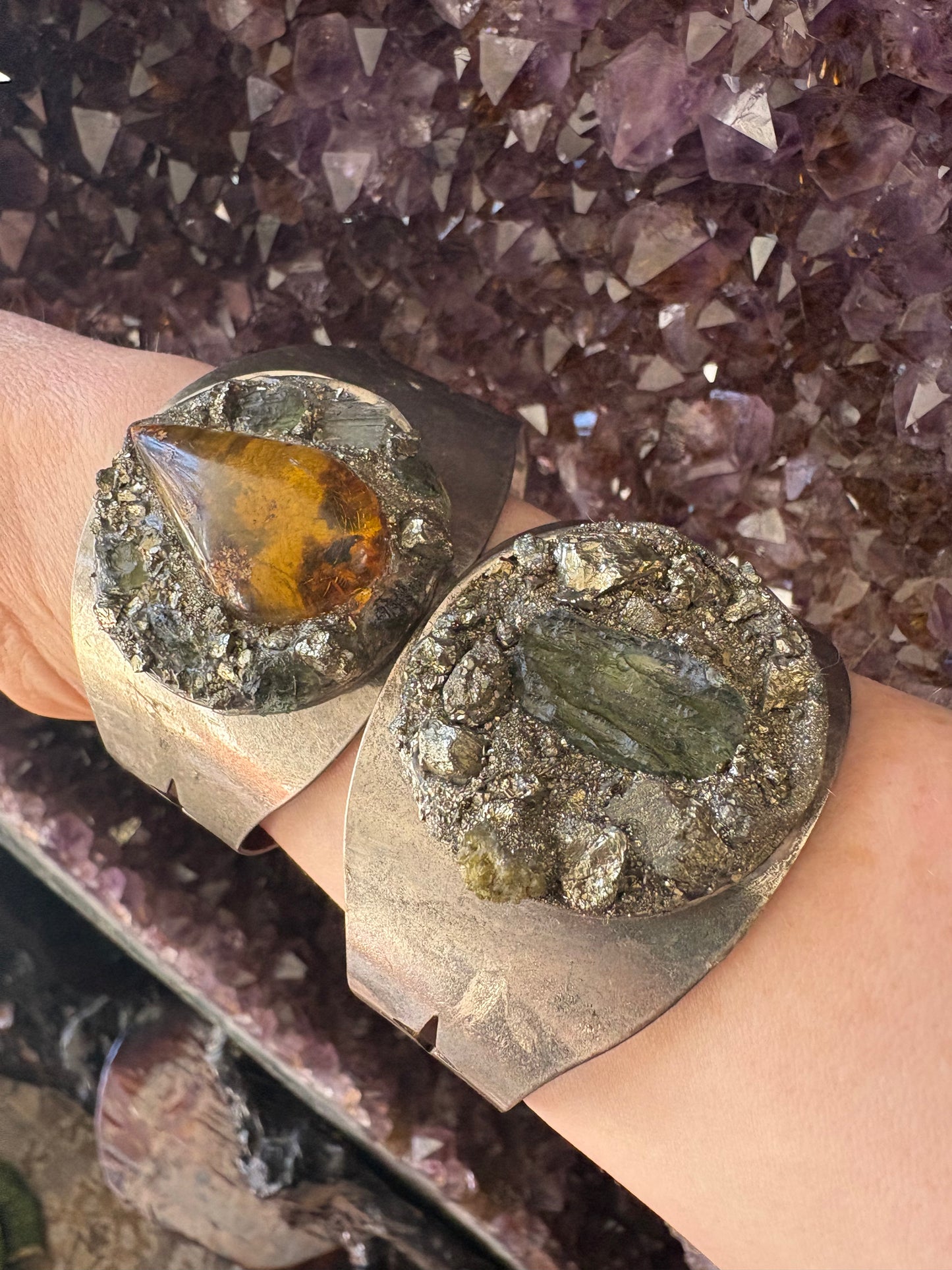 Handmade Cuff Bracelet with Moldavite