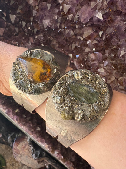 Handmade Cuff Bracelet with Moldavite