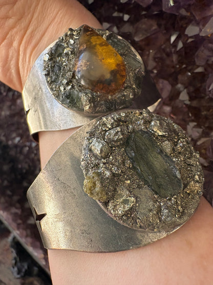 Handmade Cuff Bracelet with Moldavite