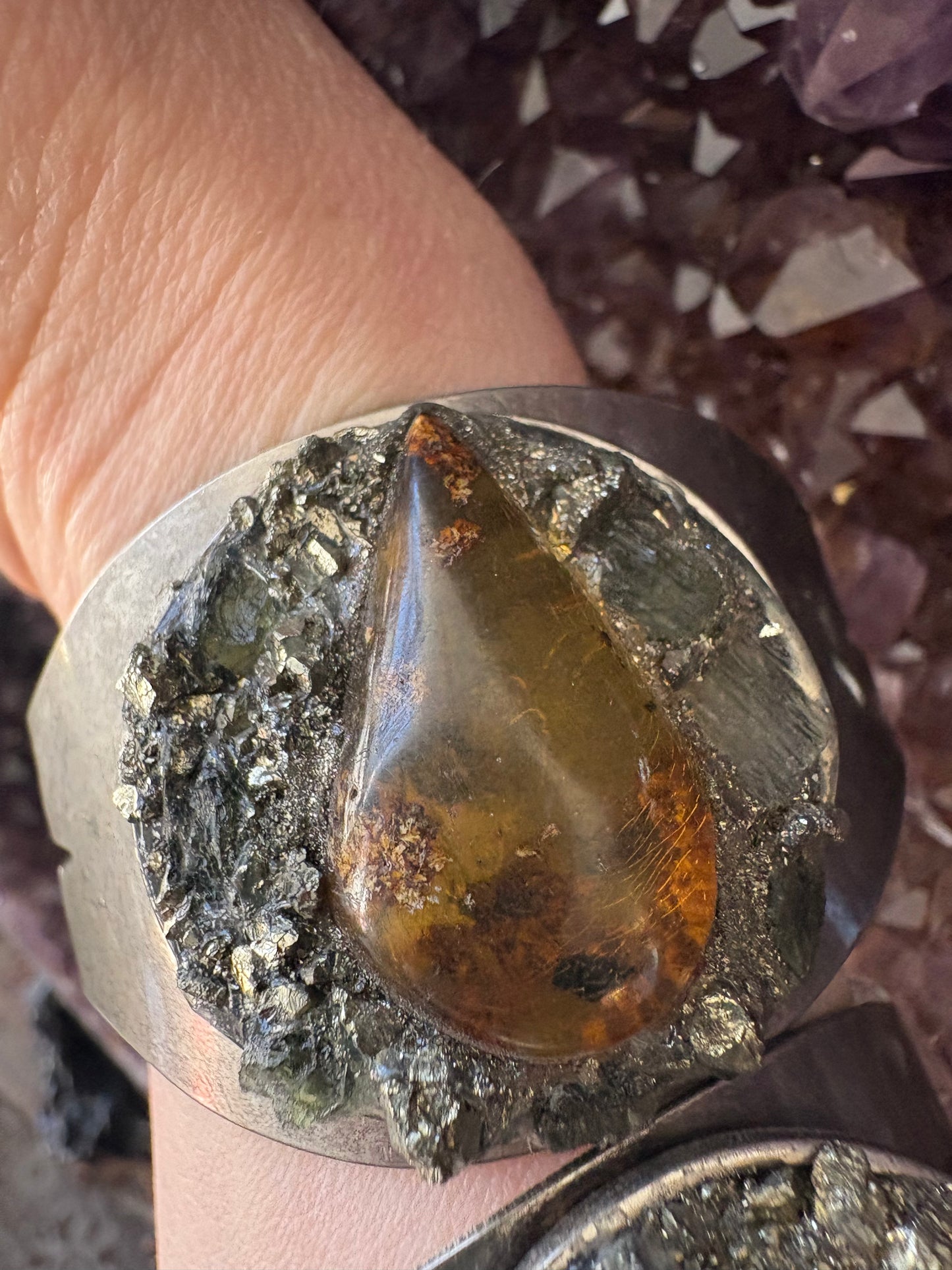 Handmade Cuff Bracelet with Moldavite