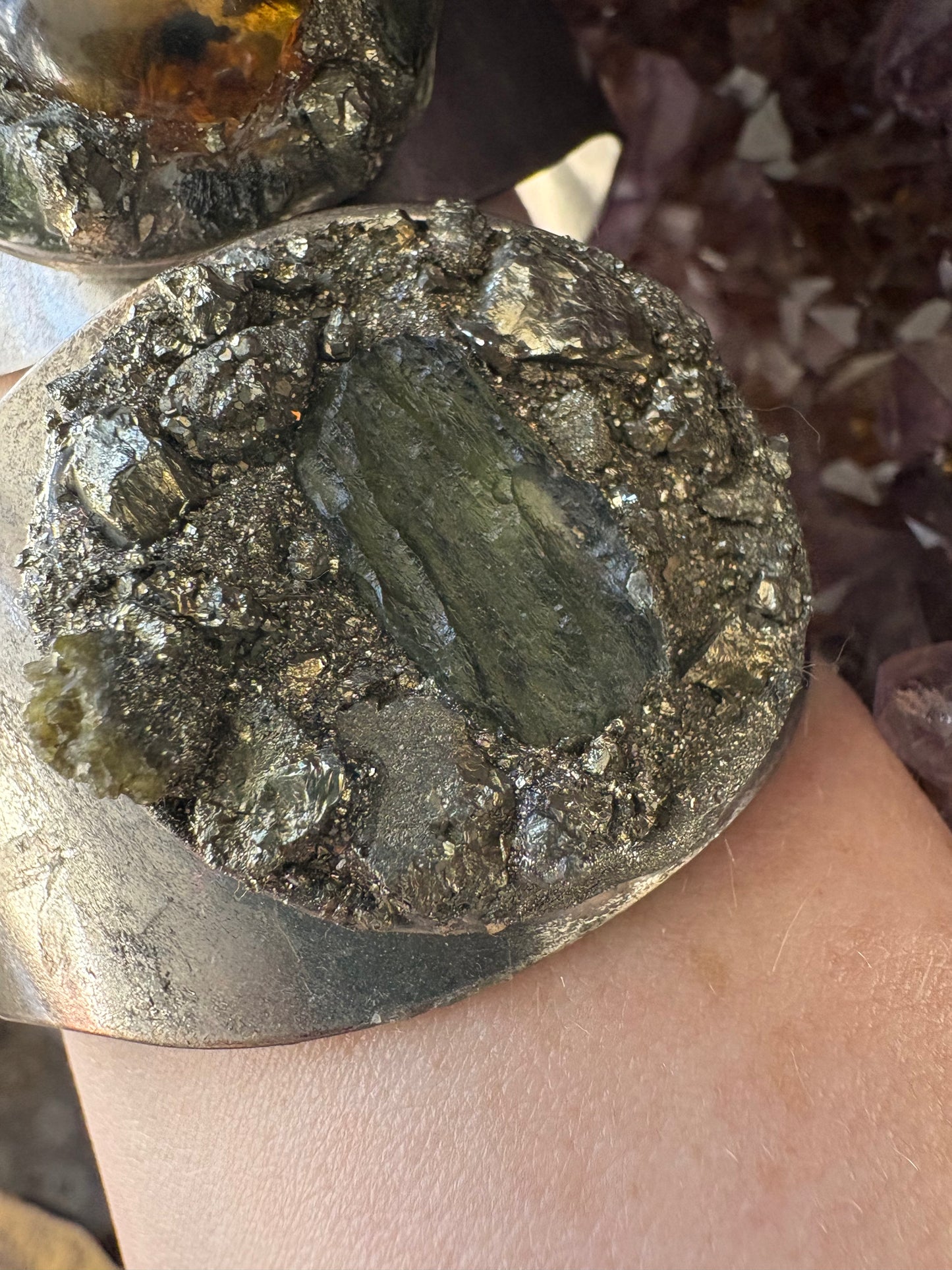 Handmade Cuff Bracelet with Moldavite