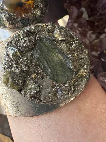 Handmade Cuff Bracelet with Moldavite