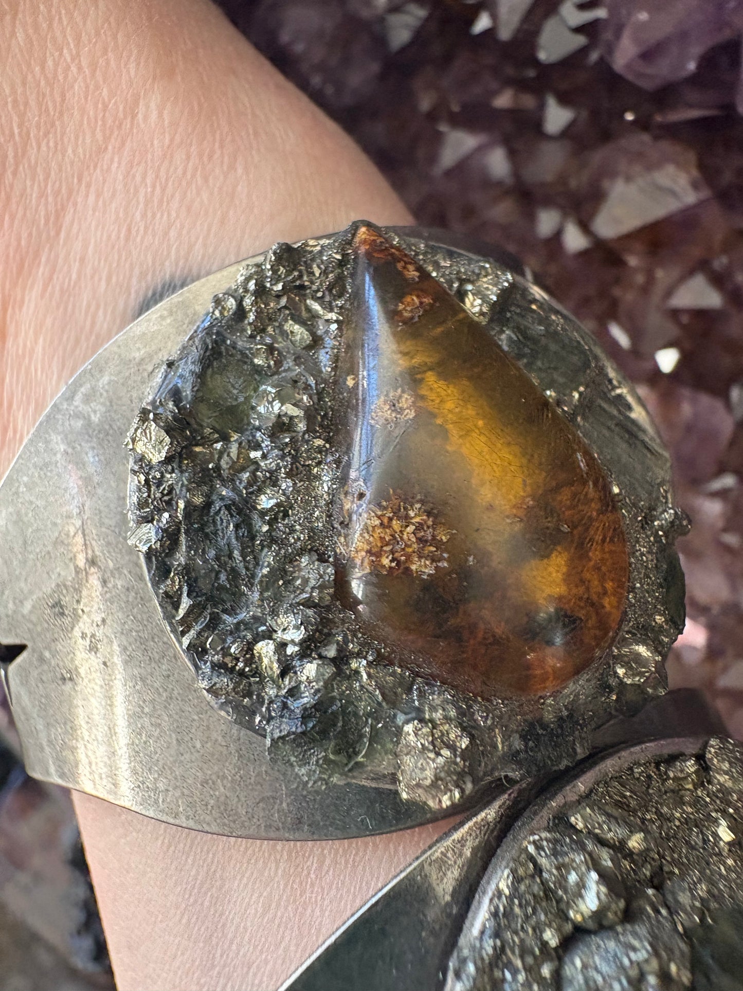 Handmade Cuff Bracelet with Moldavite