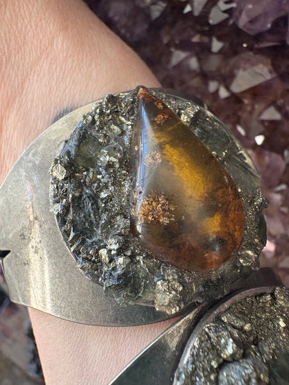 Handmade Cuff Bracelet with Moldavite