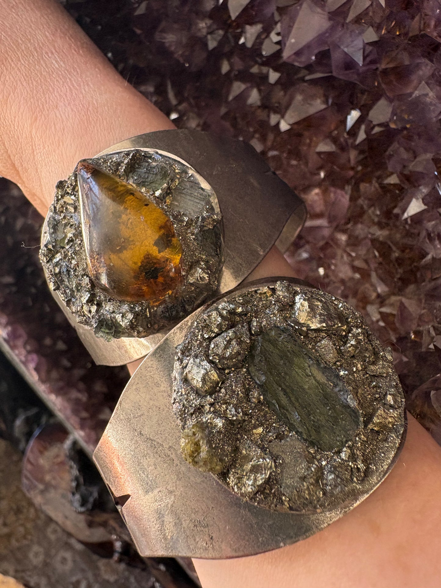 Handmade Cuff Bracelet with Moldavite