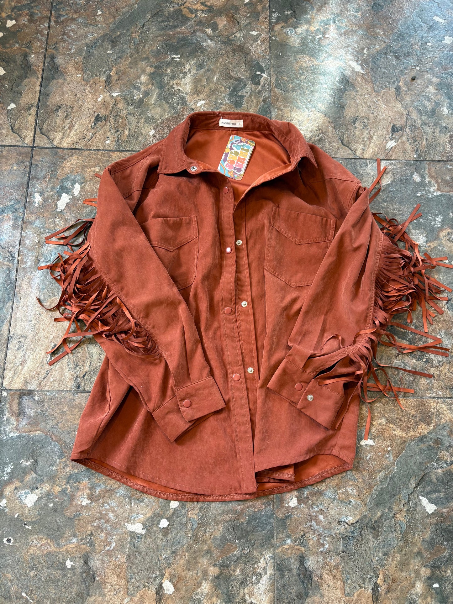 Peach Suede Western Fringe Shirt