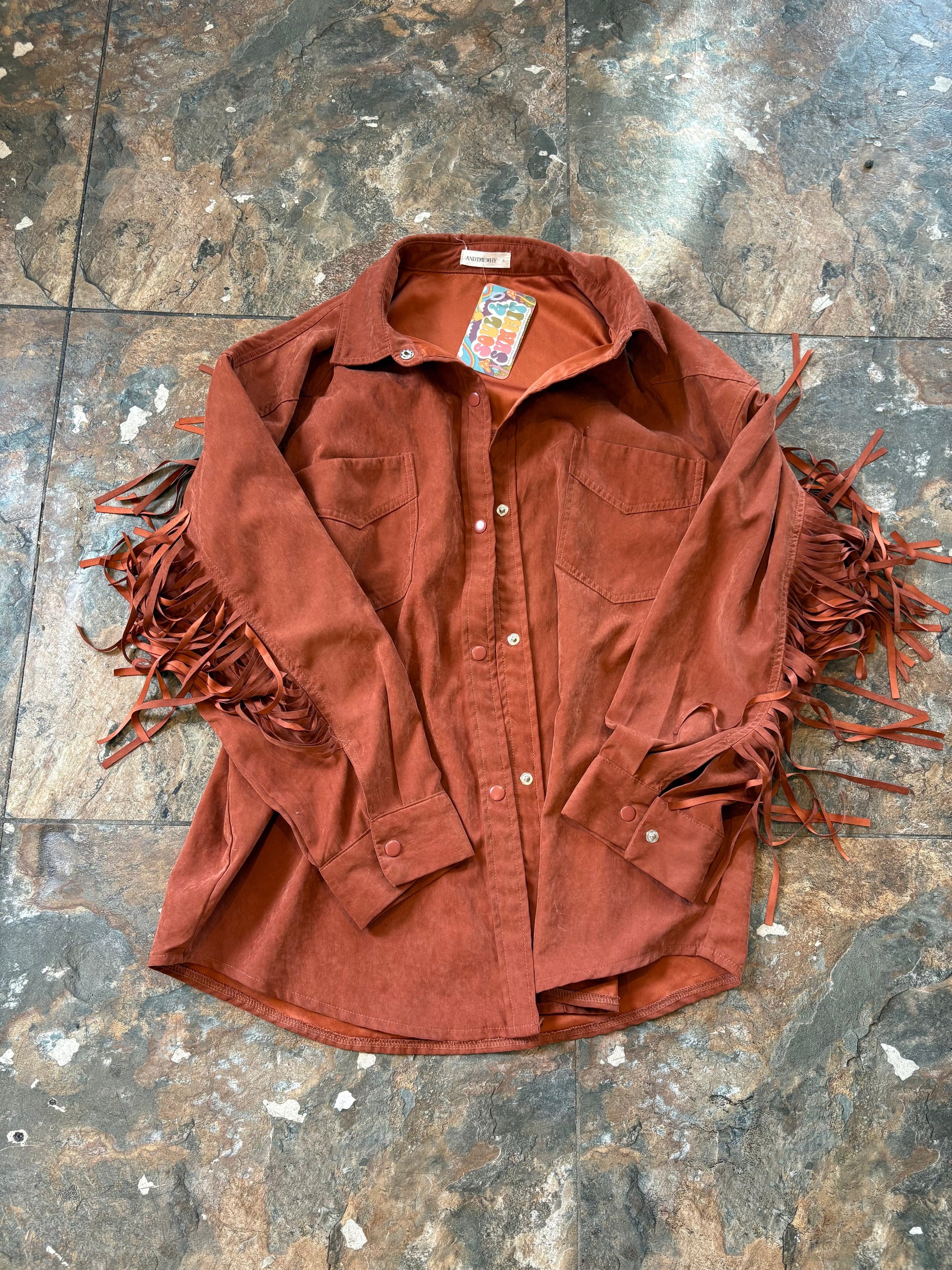 Peach Suede Western Fringe Shirt