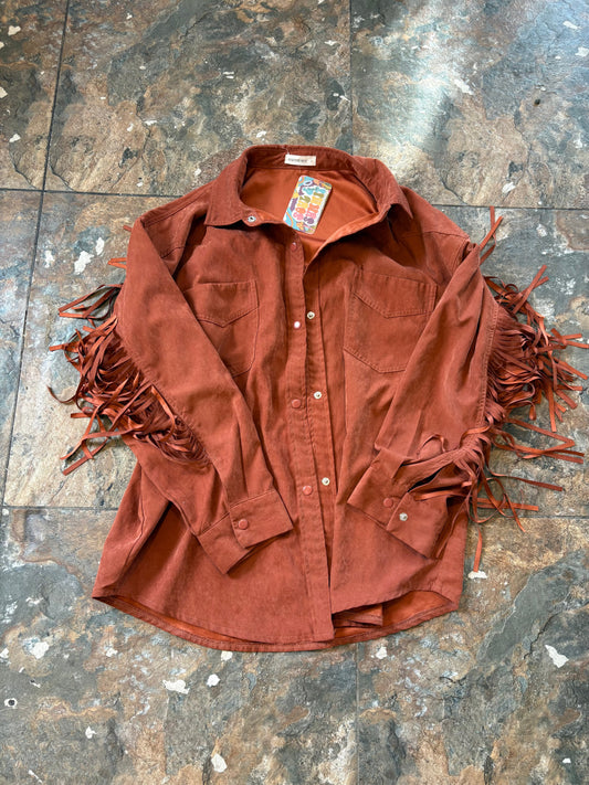 Peach Suede Western Fringe Shirt