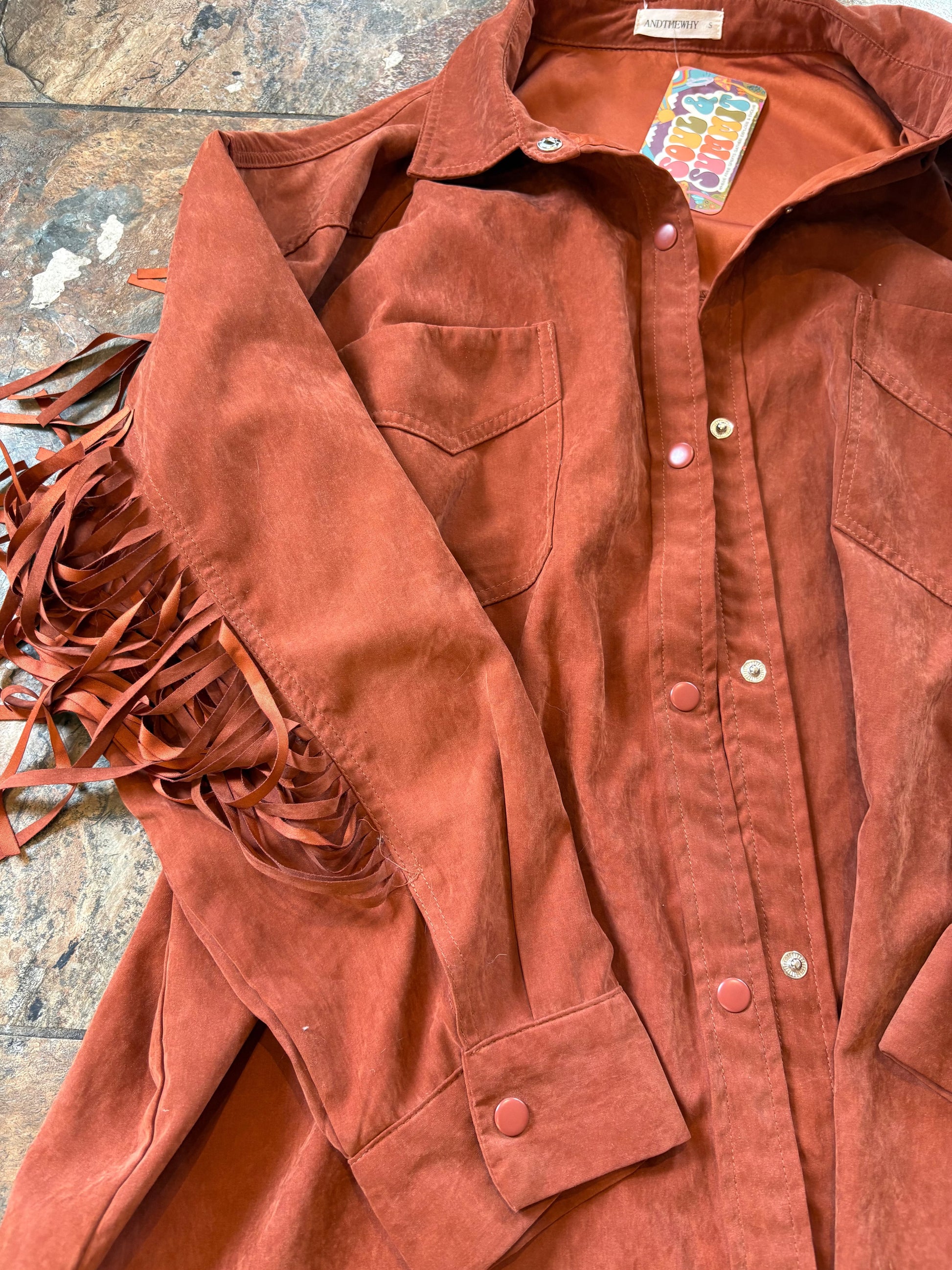 Peach Suede Western Fringe Shirt