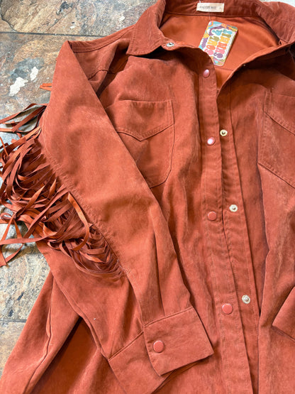 Peach Suede Western Fringe Shirt