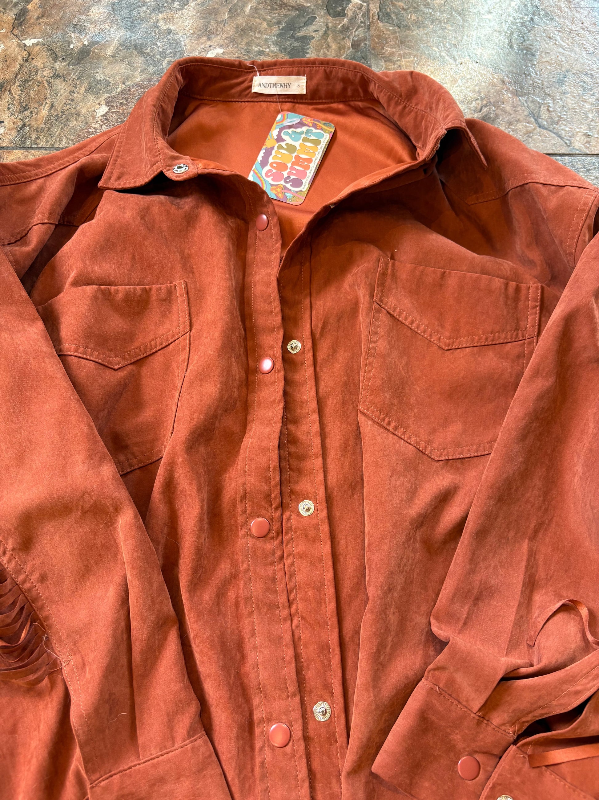 Peach Suede Western Fringe Shirt