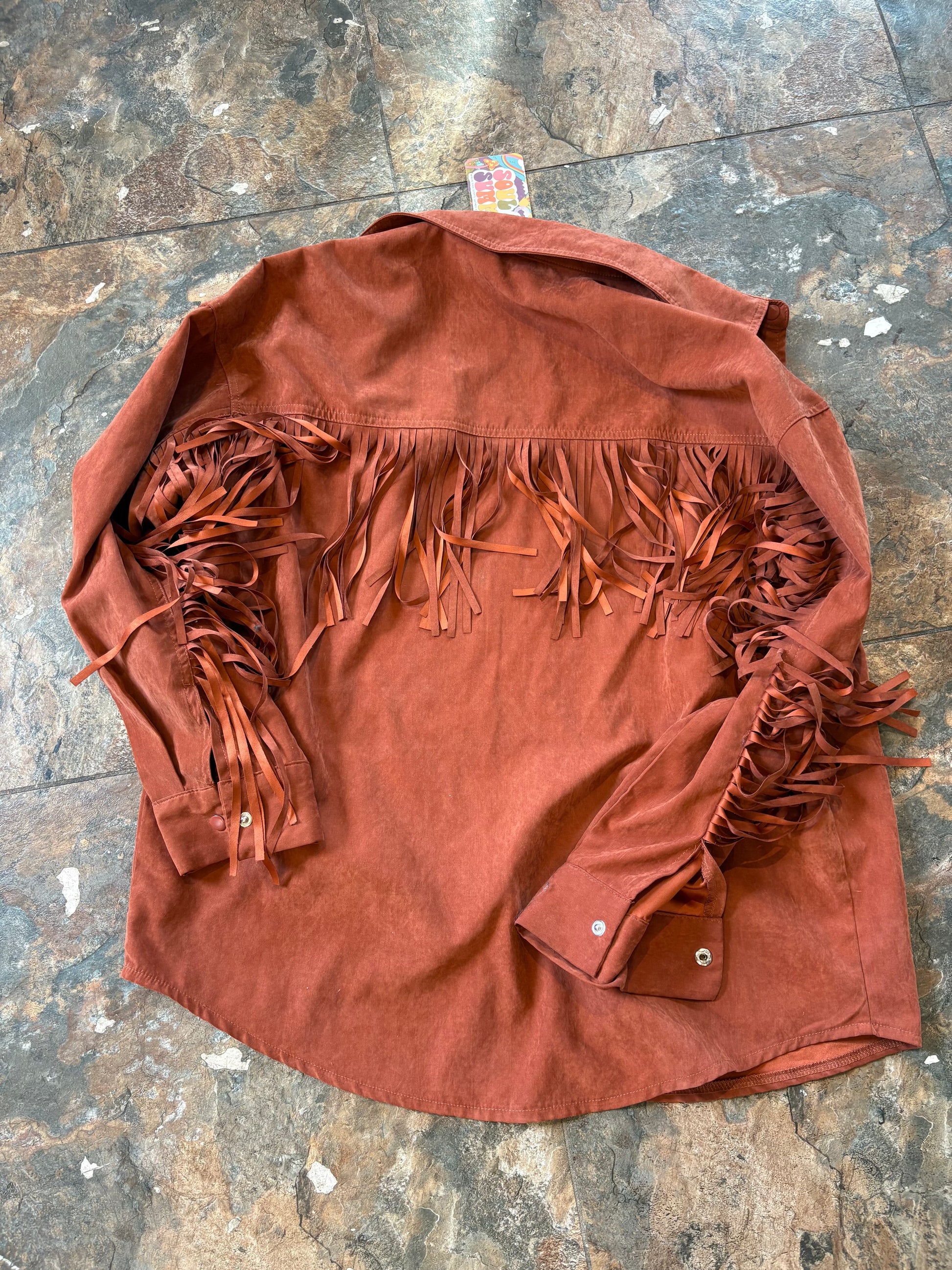 Peach Suede Western Fringe Shirt