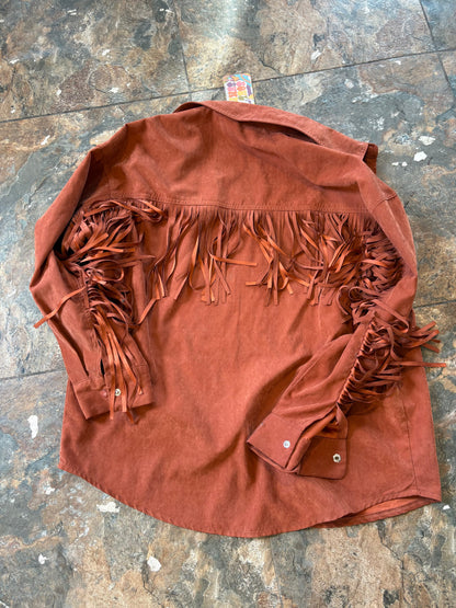 Peach Suede Western Fringe Shirt