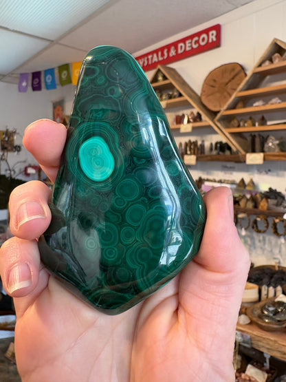 Malachite Freeform – Hand-Polished | Deep Green Crystal for Heart Chakra Healing & Transformation