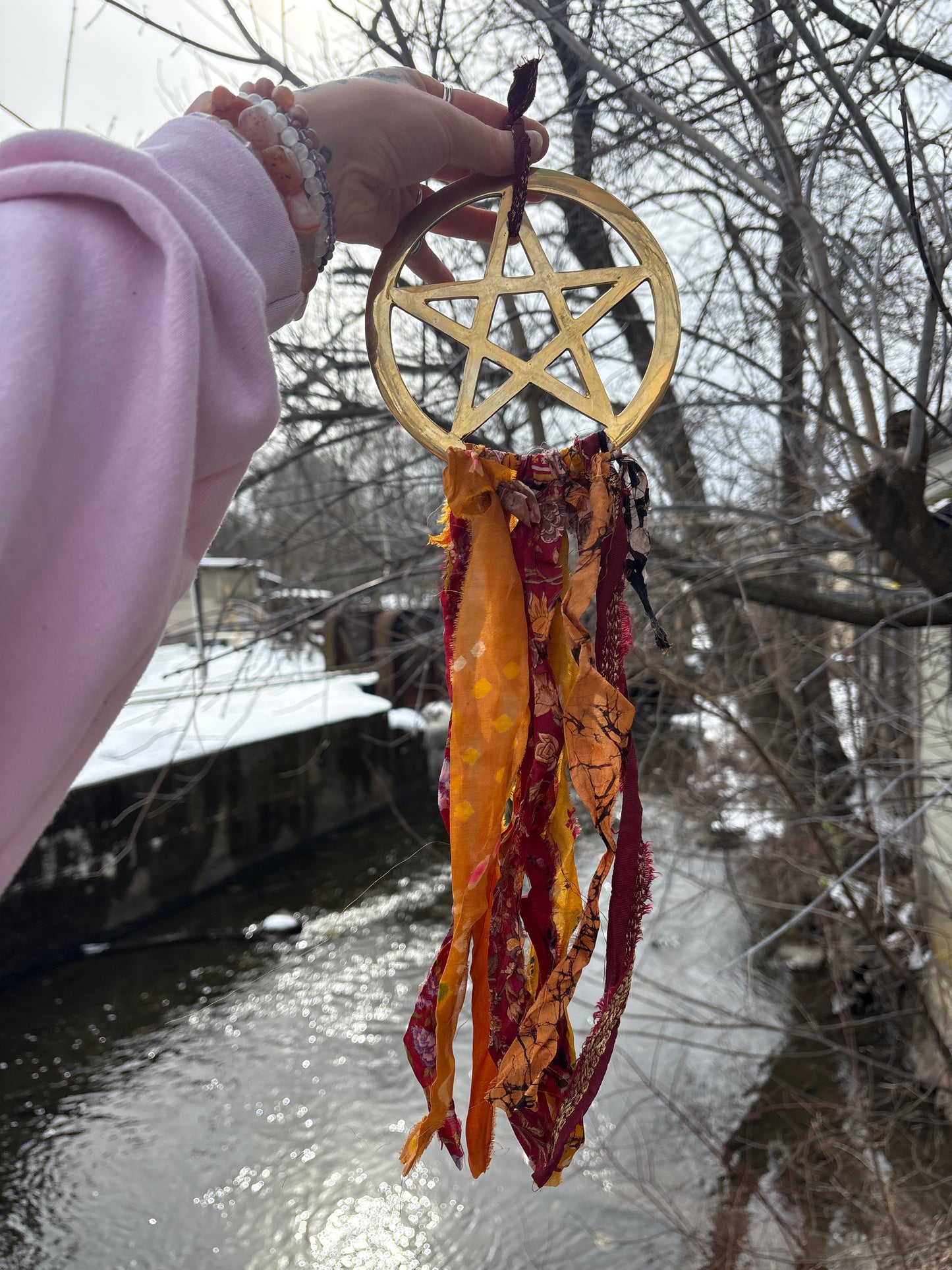 Pentacle Wall Hanging with Recycled Sari Silk
