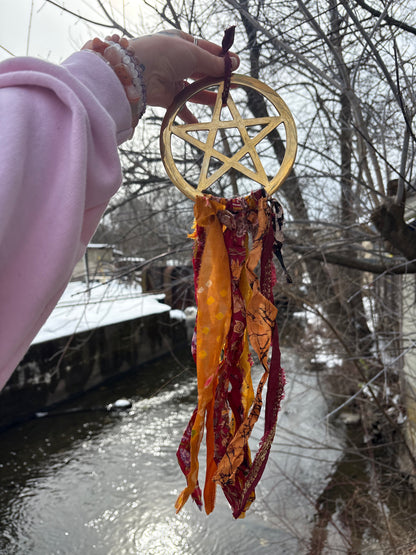 Pentacle Wall Hanging with Recycled Sari Silk