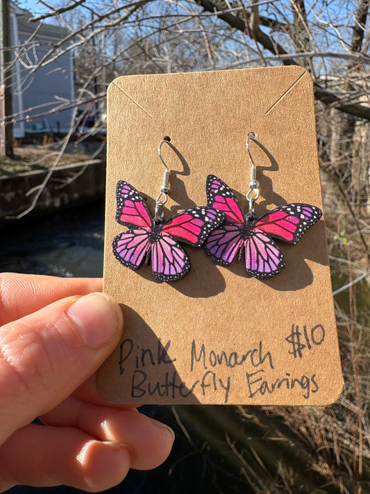 Pink Monarch Butterfly Earrings