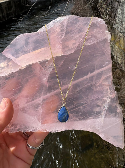 Faceted Tear Drop Gold Crystal Necklace