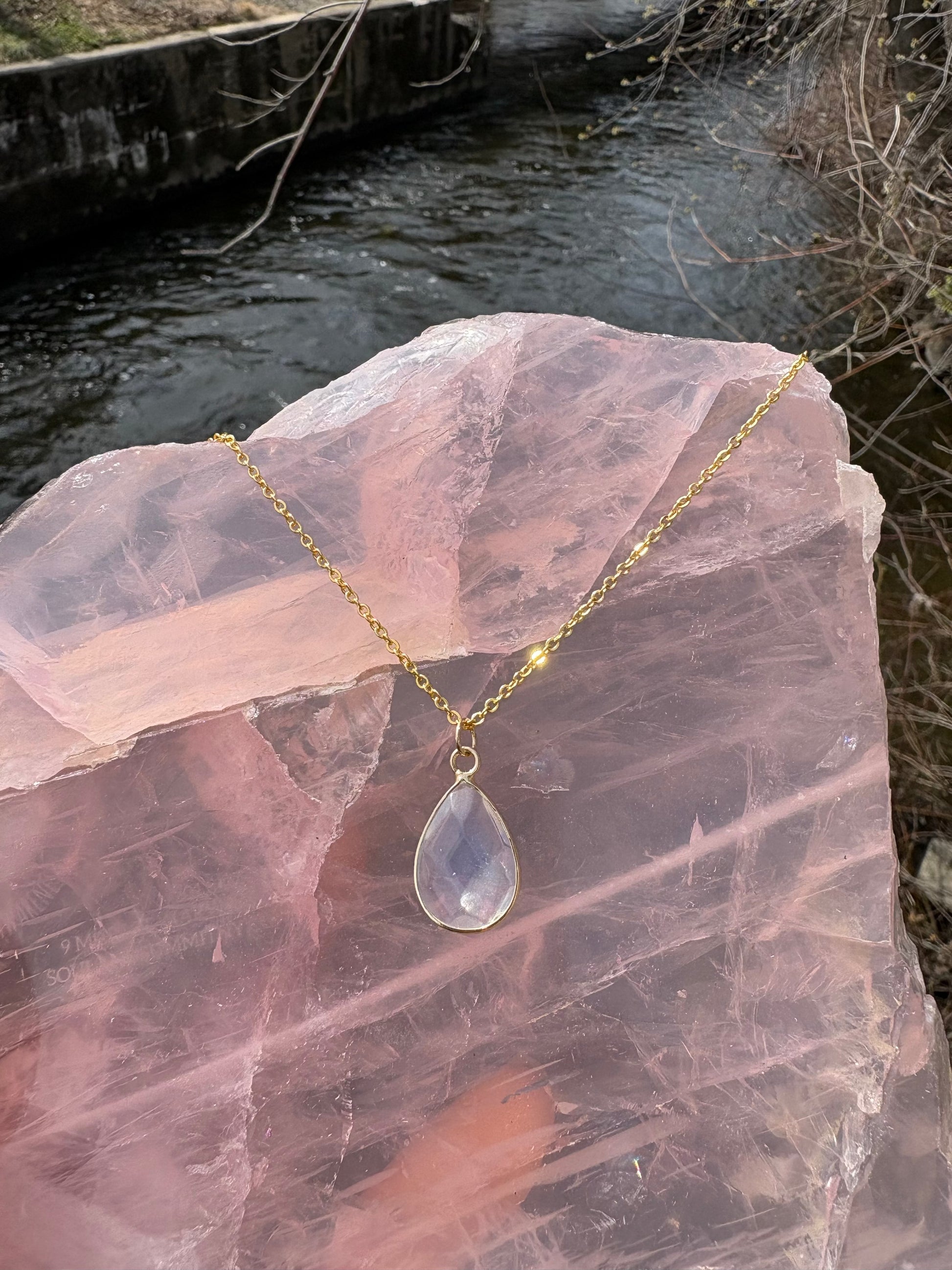 Faceted Tear Drop Gold Crystal Necklace