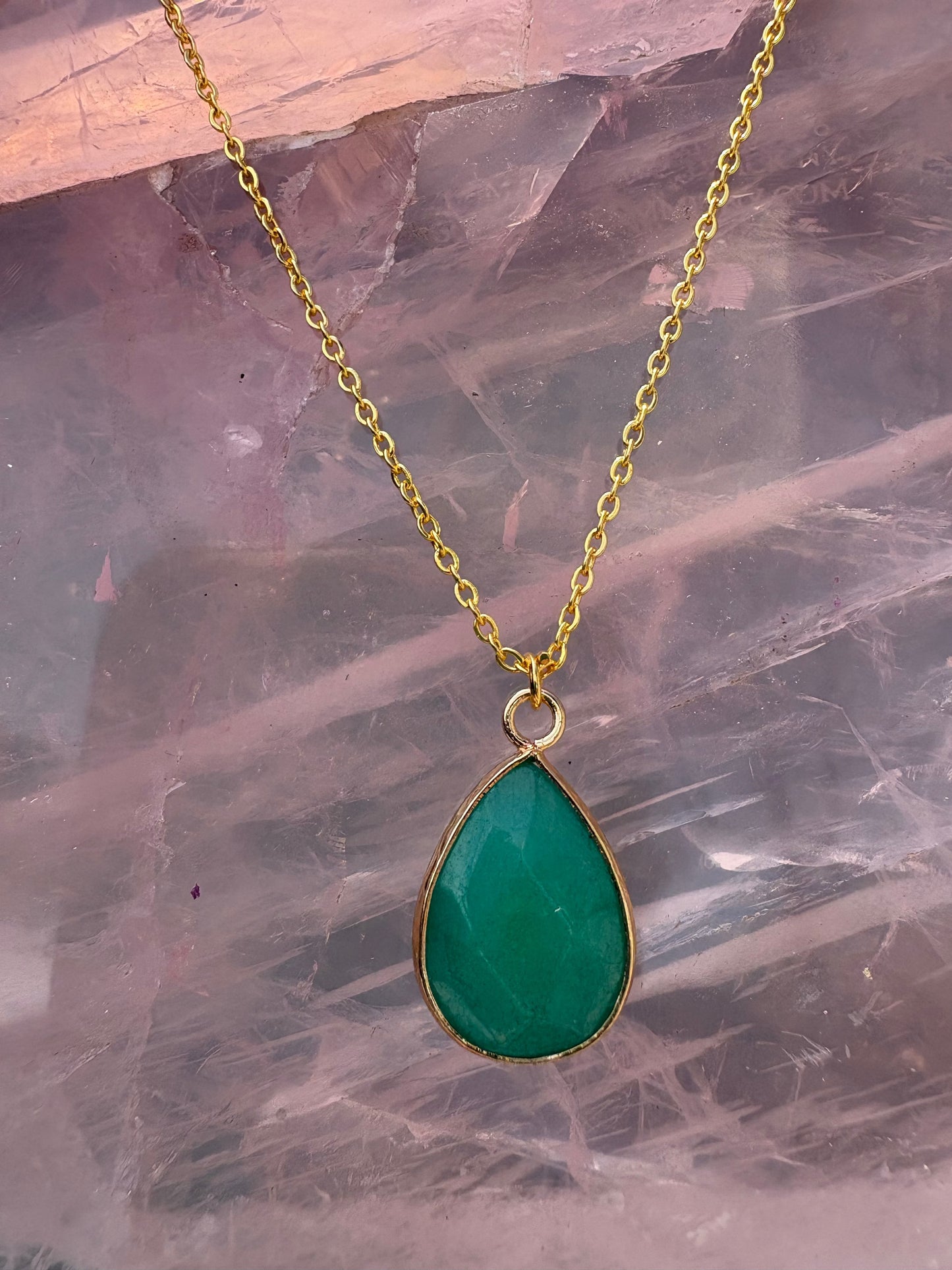 Faceted Tear Drop Gold Crystal Necklace
