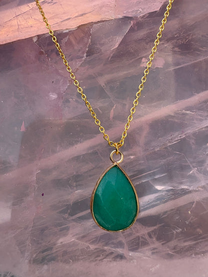 Faceted Tear Drop Gold Crystal Necklace