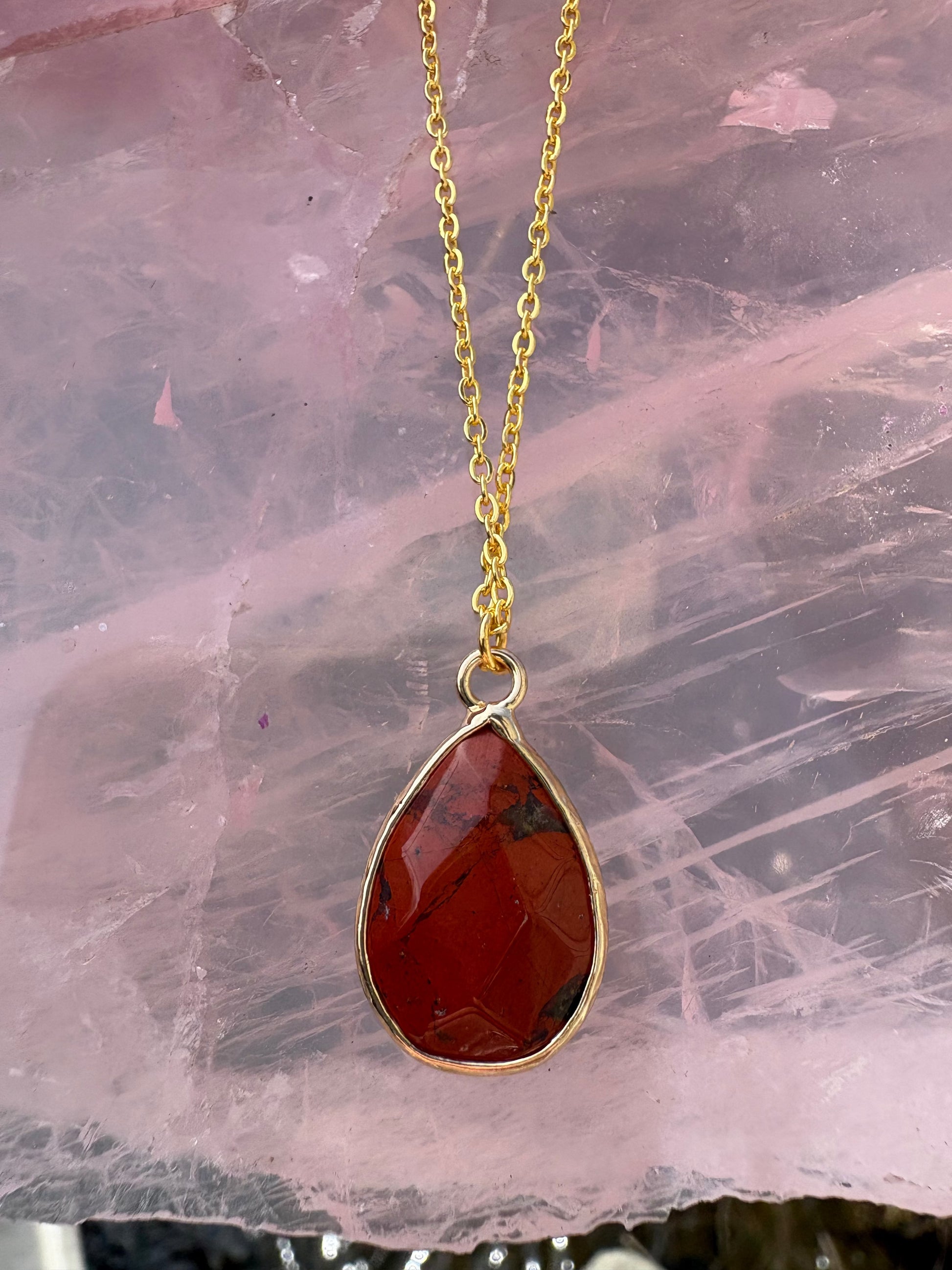 Faceted Tear Drop Gold Crystal Necklace