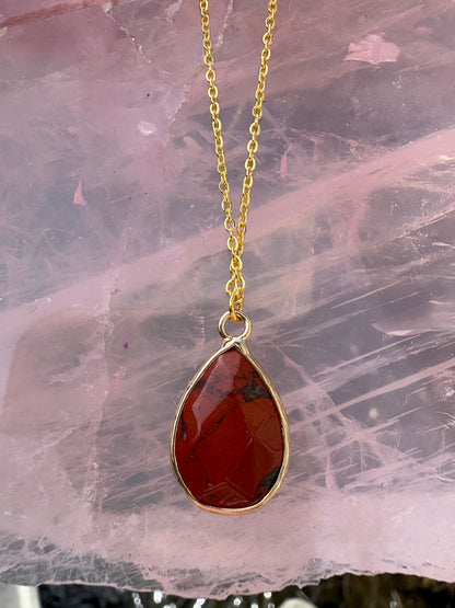 Faceted Tear Drop Gold Crystal Necklace