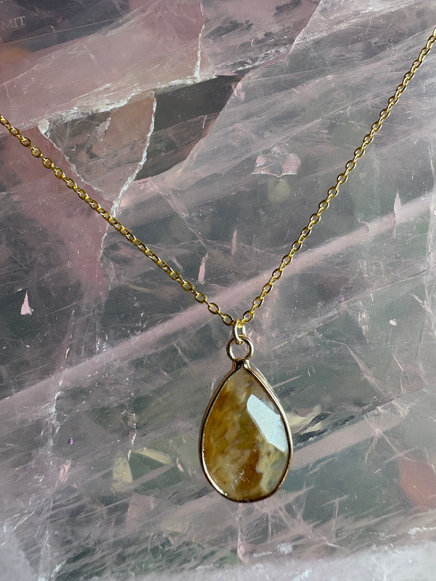 Faceted Tear Drop Gold Crystal Necklace