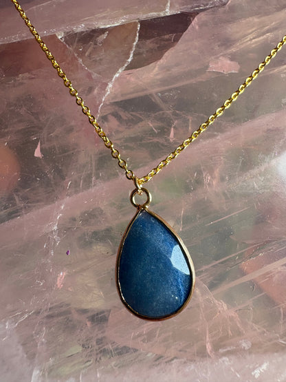 Faceted Tear Drop Gold Crystal Necklace