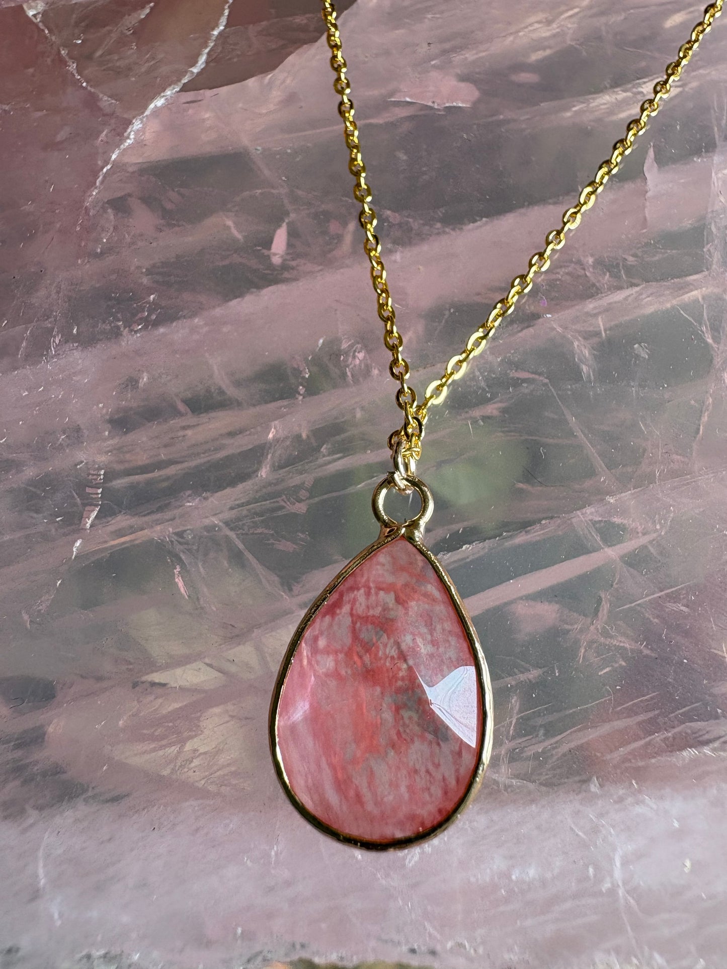 Faceted Tear Drop Gold Crystal Necklace