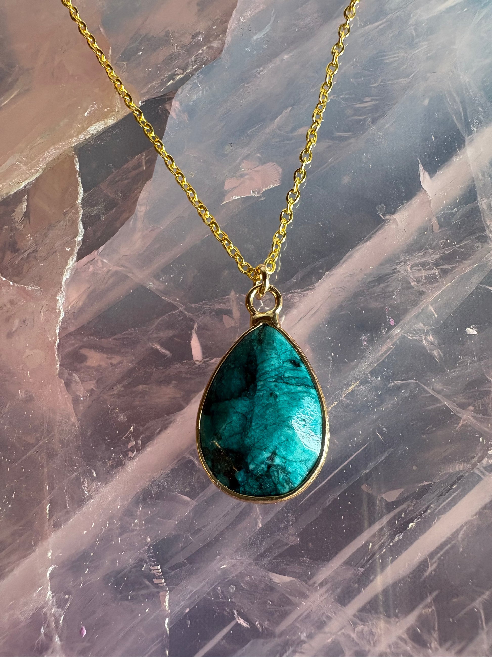 Faceted Tear Drop Gold Crystal Necklace