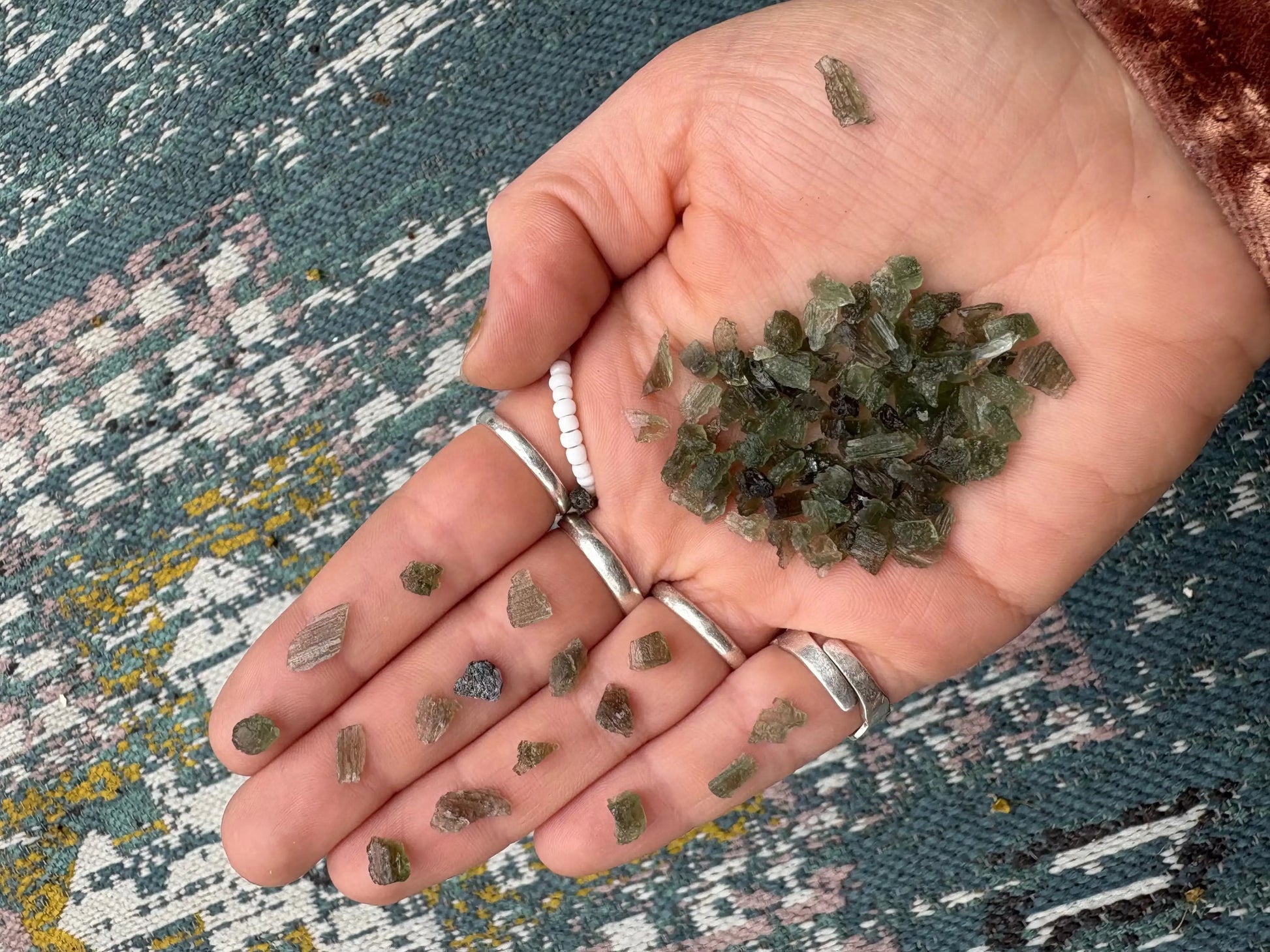 Moldavite bulk lot of natural raw chip pieces from Czech Republic weighing 9 grams
